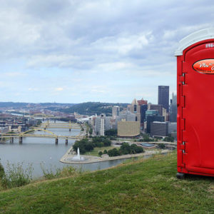 mr john porta potty overlooking pittsburgh