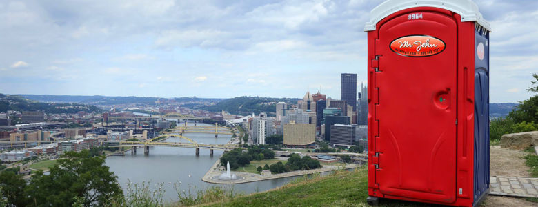 mr john porta potty overlooking pittsburgh